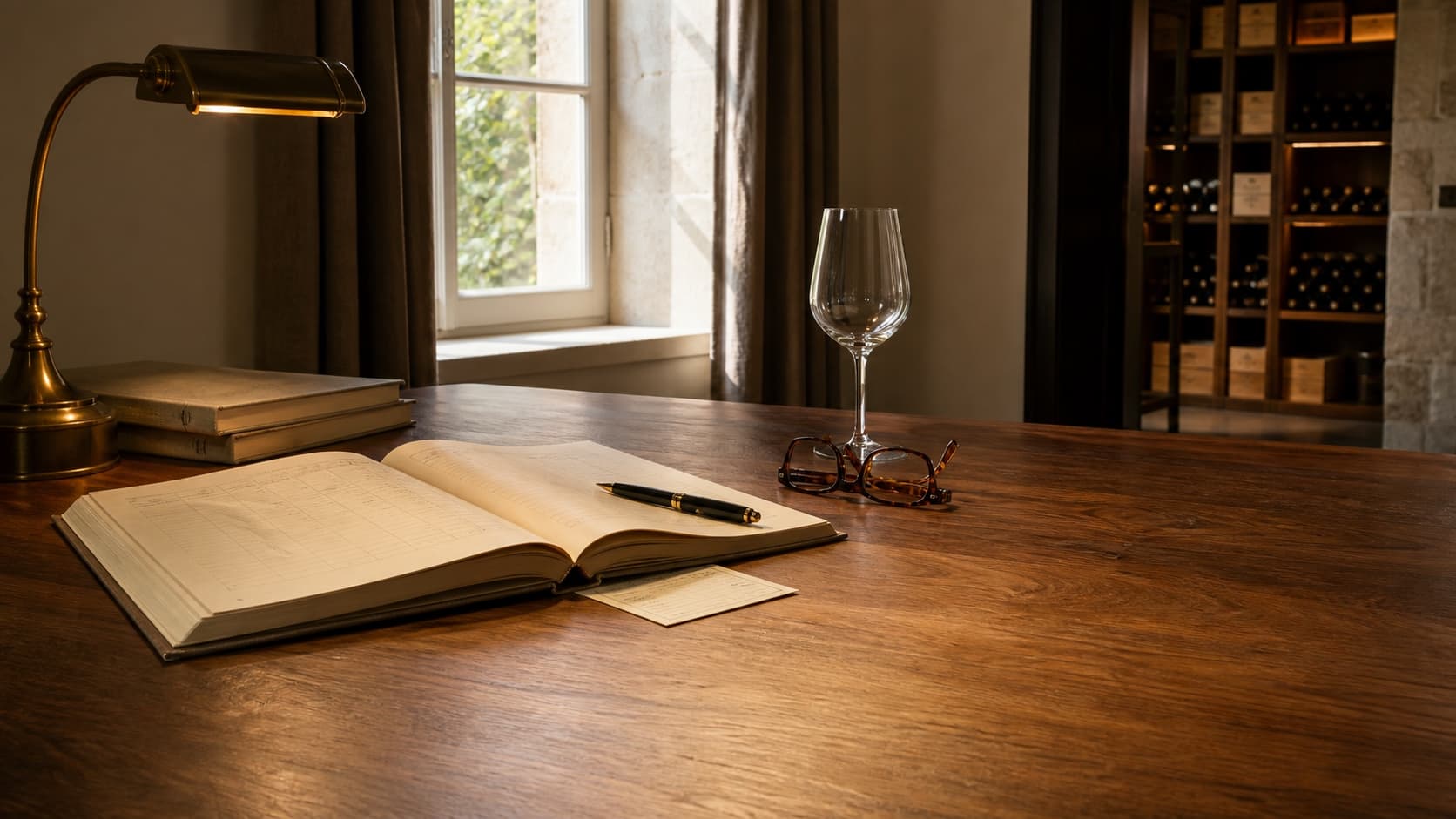A private cellar ledger open on an advisor's desk