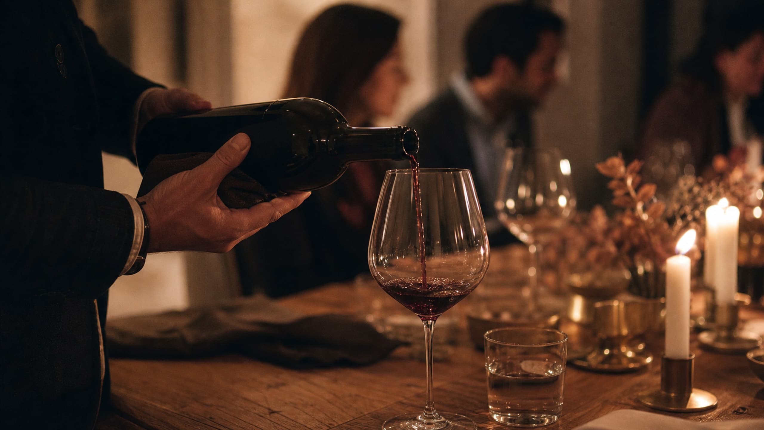 Wine being poured at an intimate private table