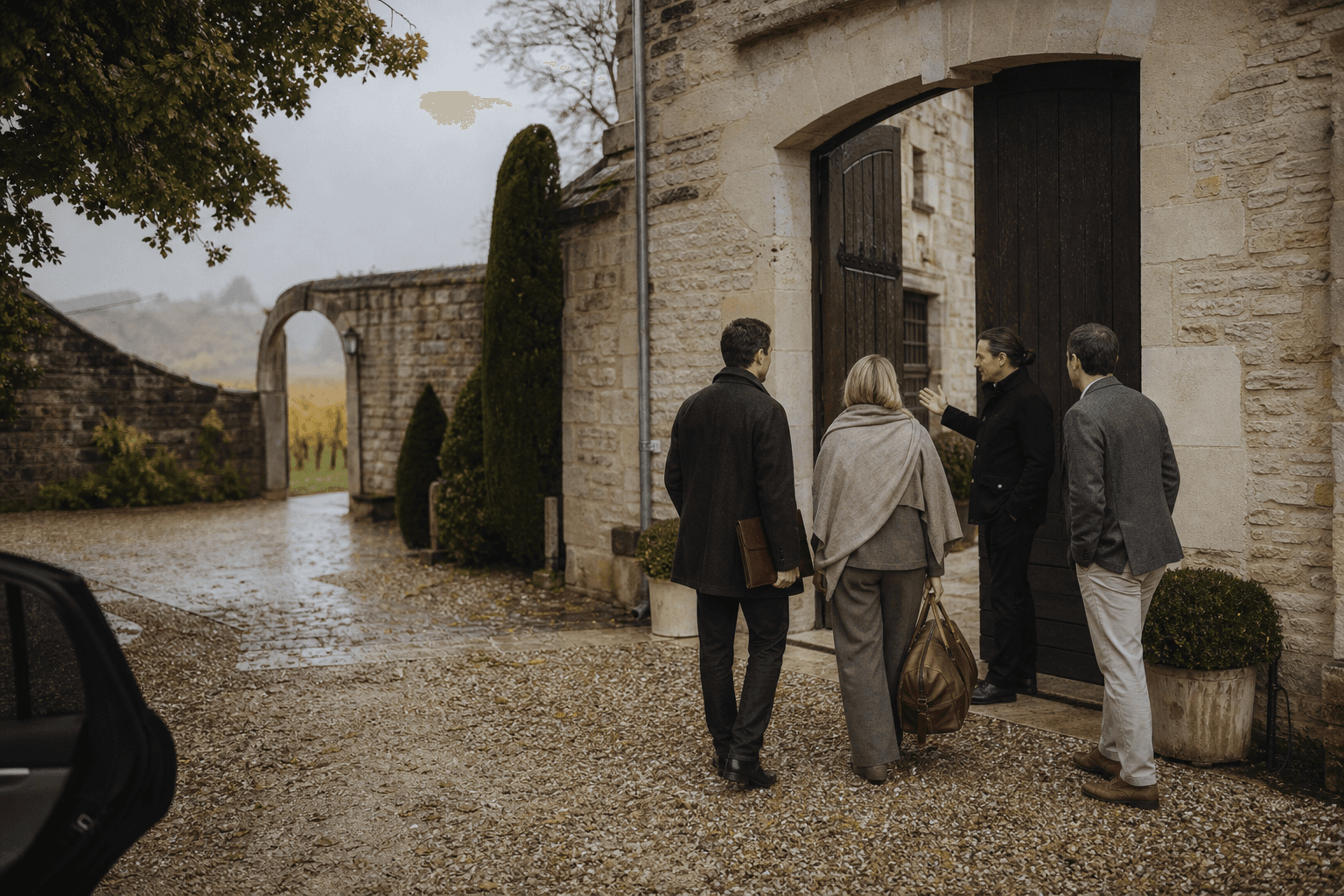 Prestige Vin travelers receiving a private introduction at a historic wine estate