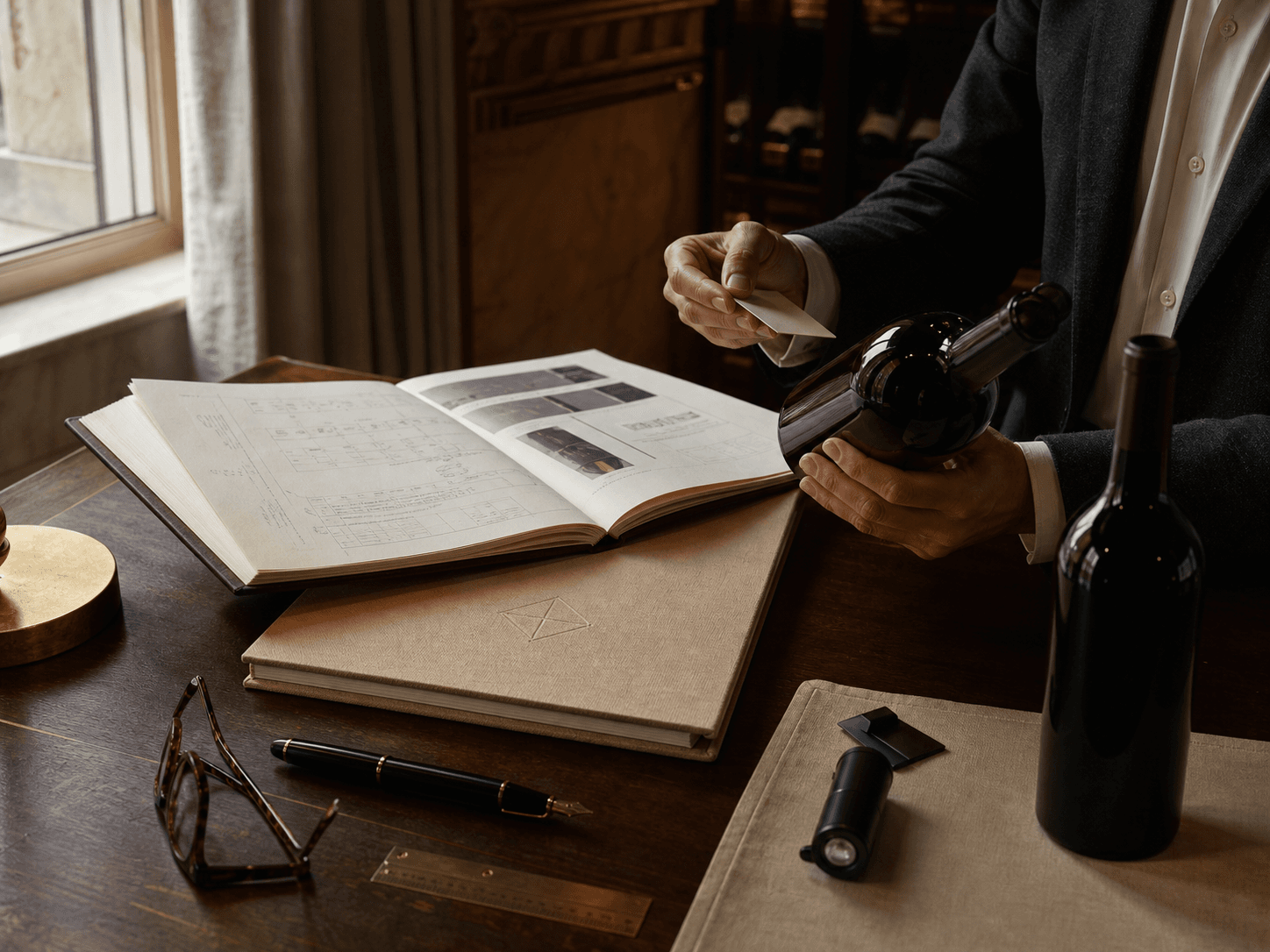 A private wine collection being inspected for a written valuation